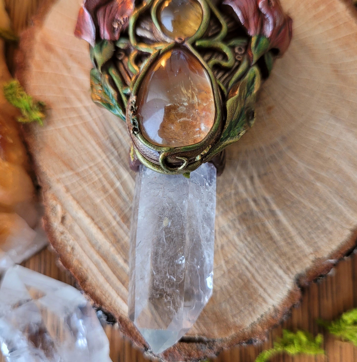 Sacred Sweetpea Talisman ~ Aura Rose Quartz, Citrine & Clear Quartz