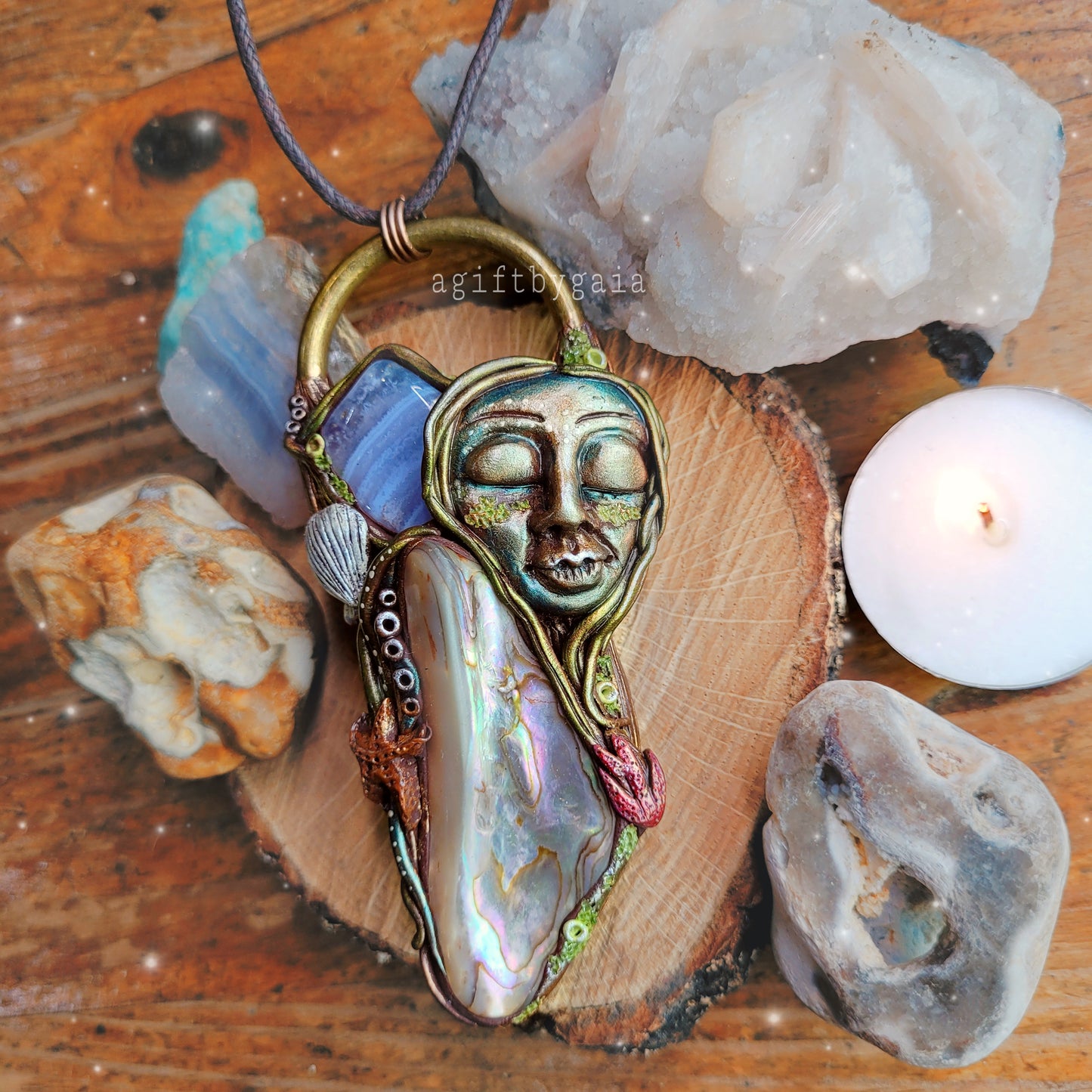 Ocean Goddess Talisman ~ Blue Lace Agate & Abalone Shell