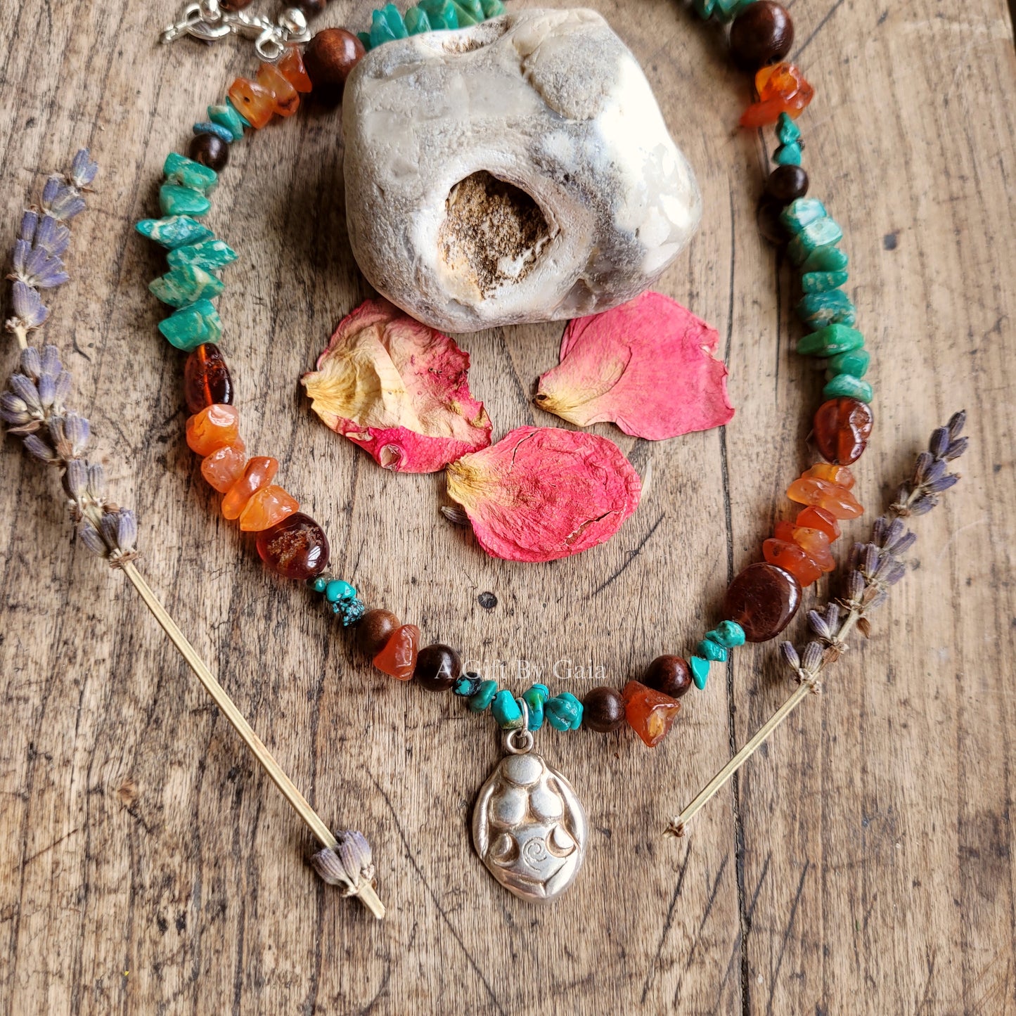 Spiral Moon Goddess Fine Silver Talisman ~ Crystal Beads