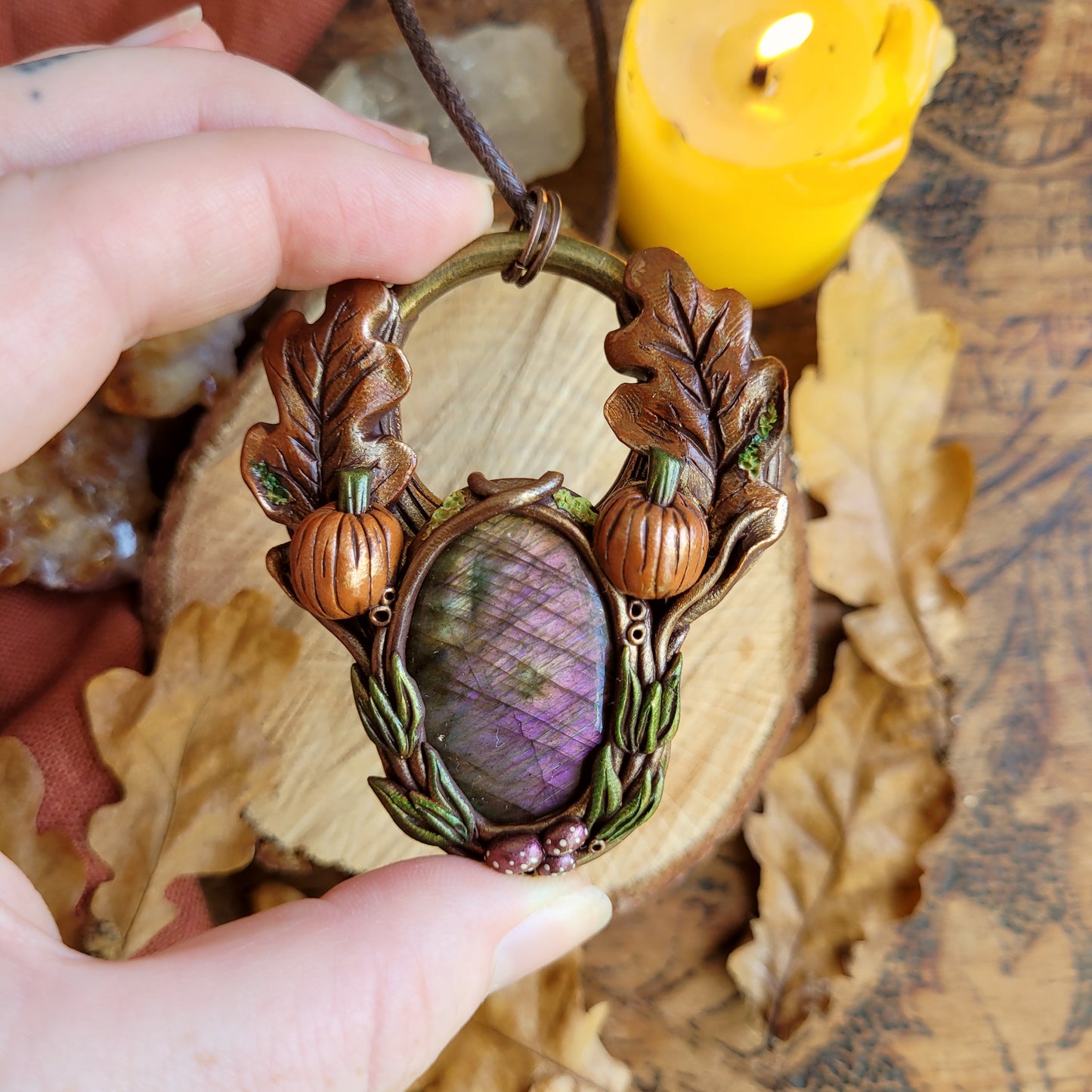 Oak Leaf & Pumpkin Talisman ~ Purple Labradorite