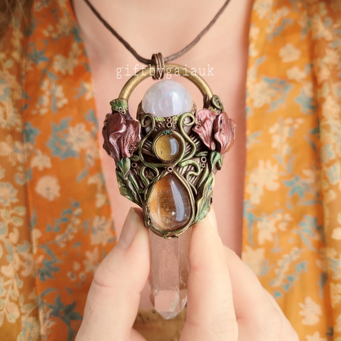 Sacred Sweetpea Talisman ~ Aura Rose Quartz, Citrine & Clear Quartz