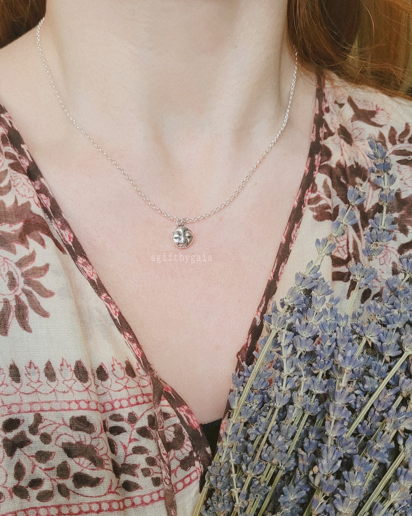 Sleepy Full Moon Heirloom Pendant ~ Recycled Fine Silver