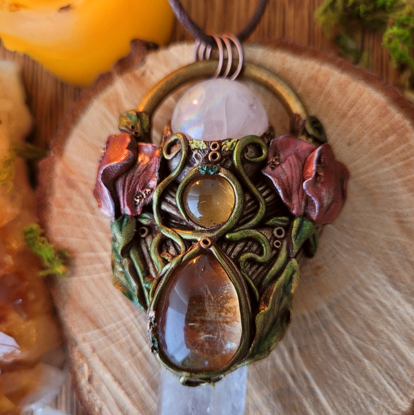 Sacred Sweetpea Talisman ~ Aura Rose Quartz, Citrine & Clear Quartz