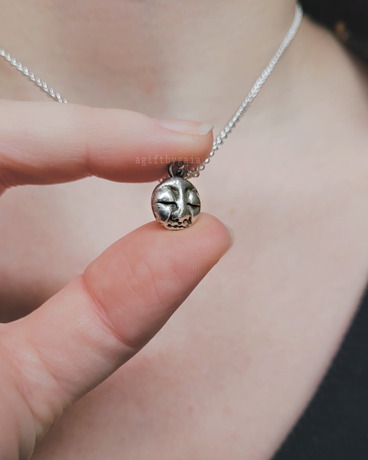 Sleepy Full Moon Heirloom Pendant ~ Recycled Fine Silver