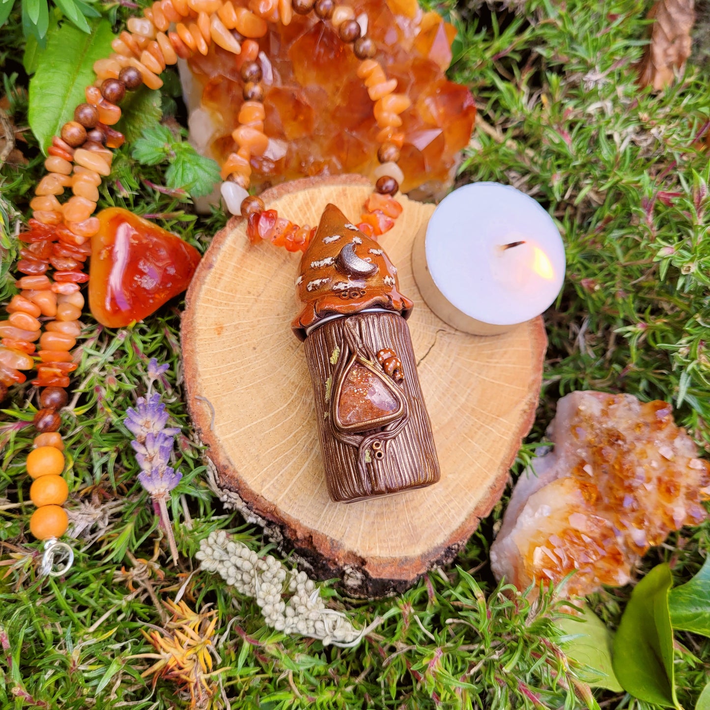Keepsake Bottle Talisman ~ Sunstone, Red Aventurine, Carnelian & Sandalwood