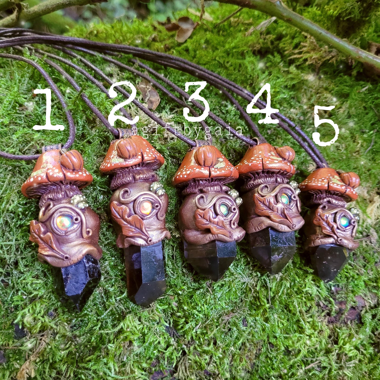 Pumpkin & Oak Autumn Crystal Mushroom Talismans ~ Smokey Quartz (Limited Edition)
