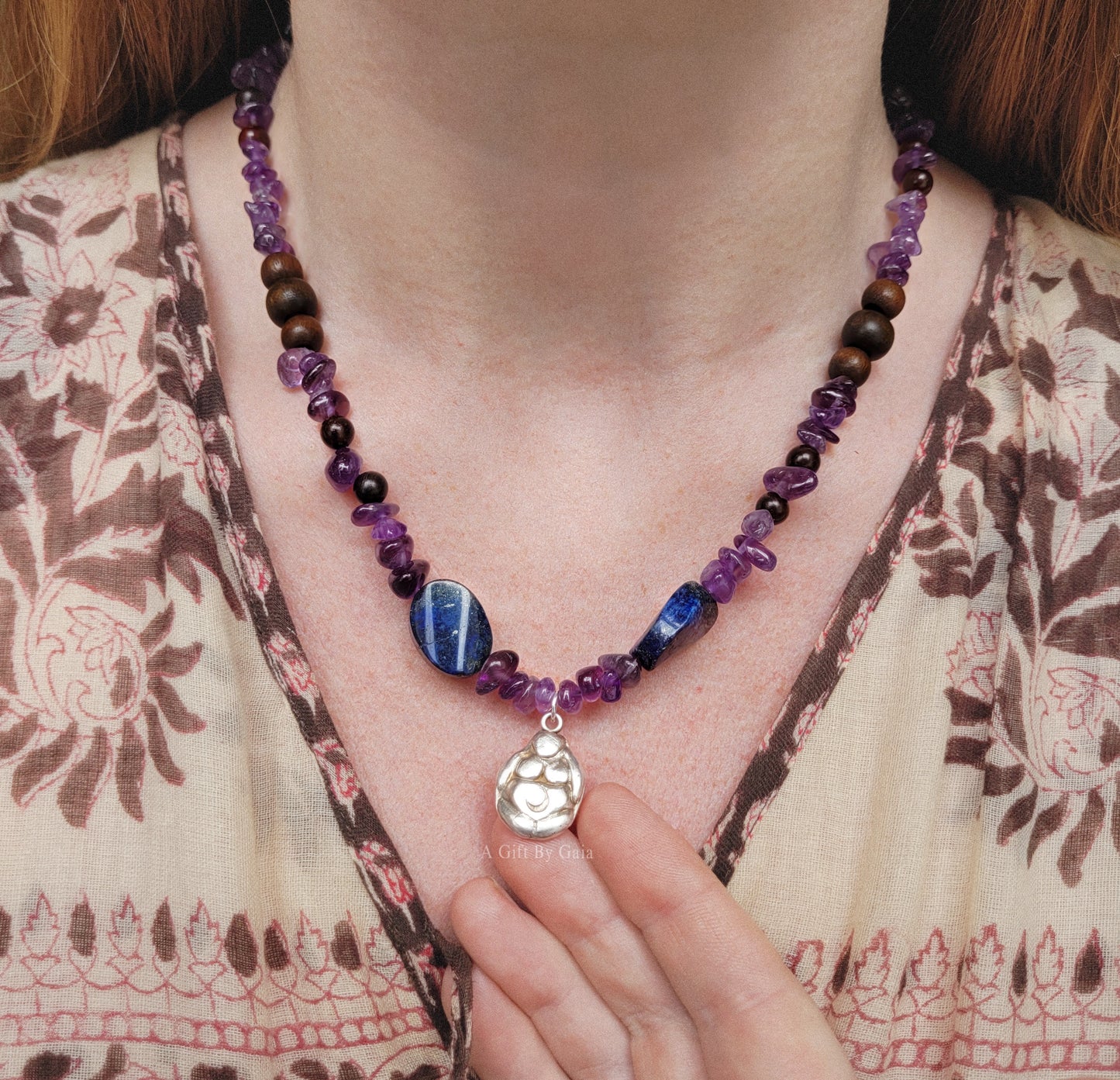 Moon Goddess Talisman Fine Silver ~ Crystal beads