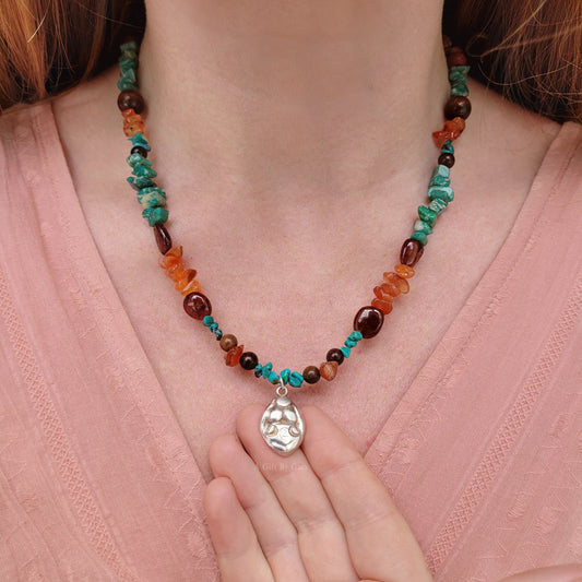 Spiral Moon Goddess Fine Silver Talisman ~ Crystal Beads