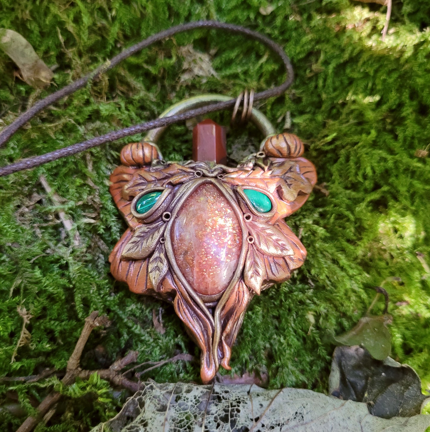 Autumn Moth Pumpkin Talisman ~ Malachite, Carnelian & Sunstone