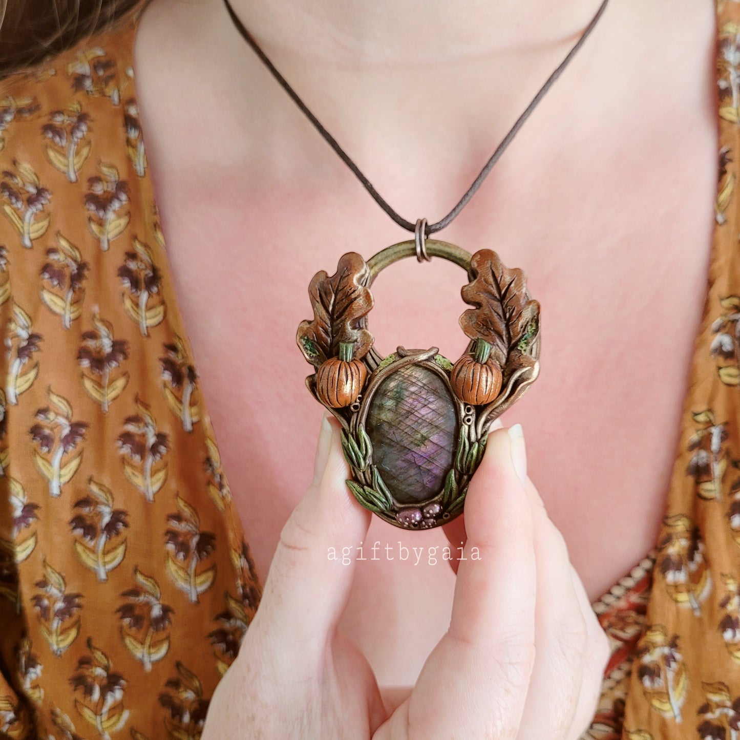 Oak Leaf & Pumpkin Talisman ~ Purple Labradorite