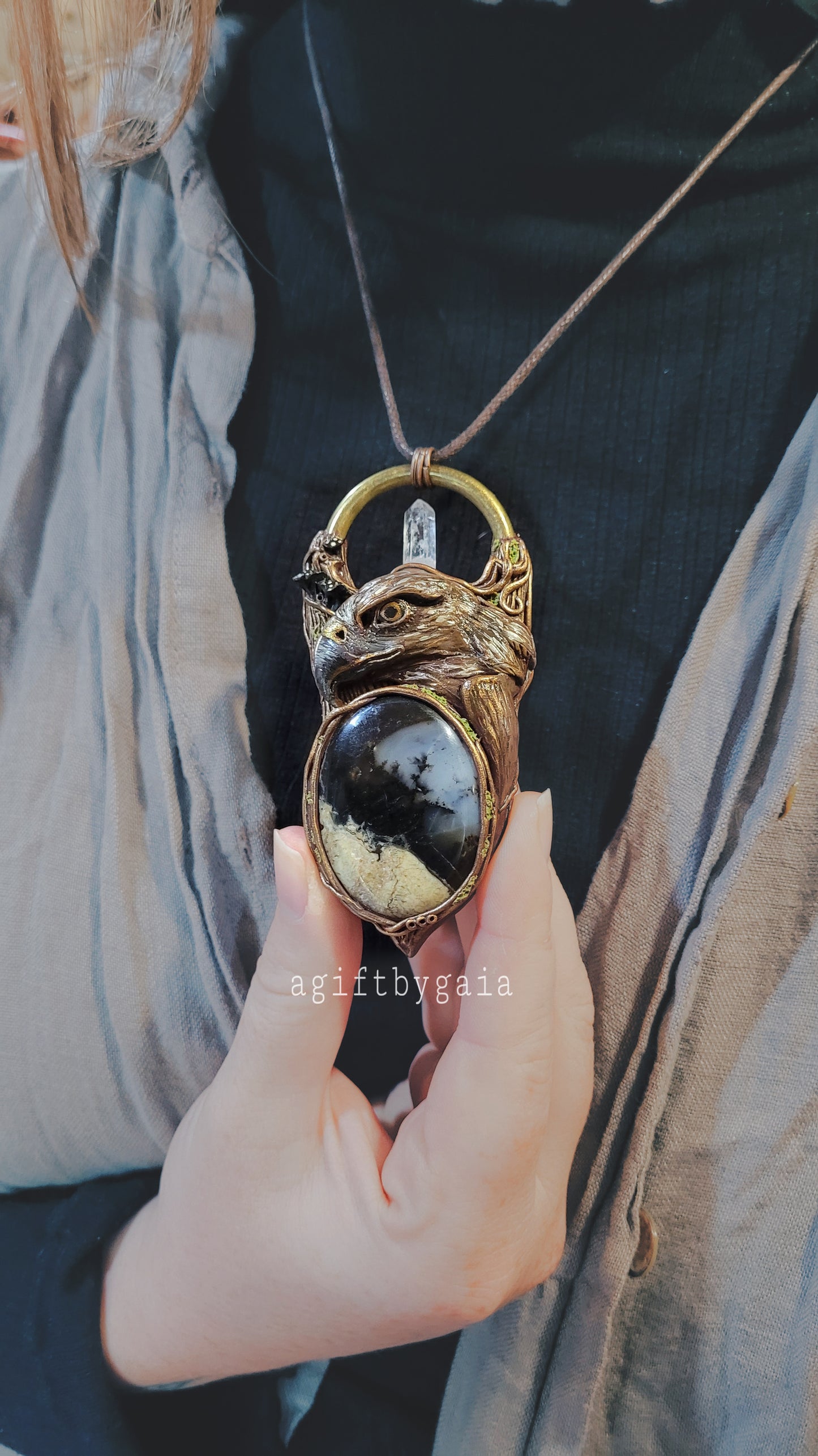 Fearless Hawk Talisman ~ Merlinite & Clear Quartz