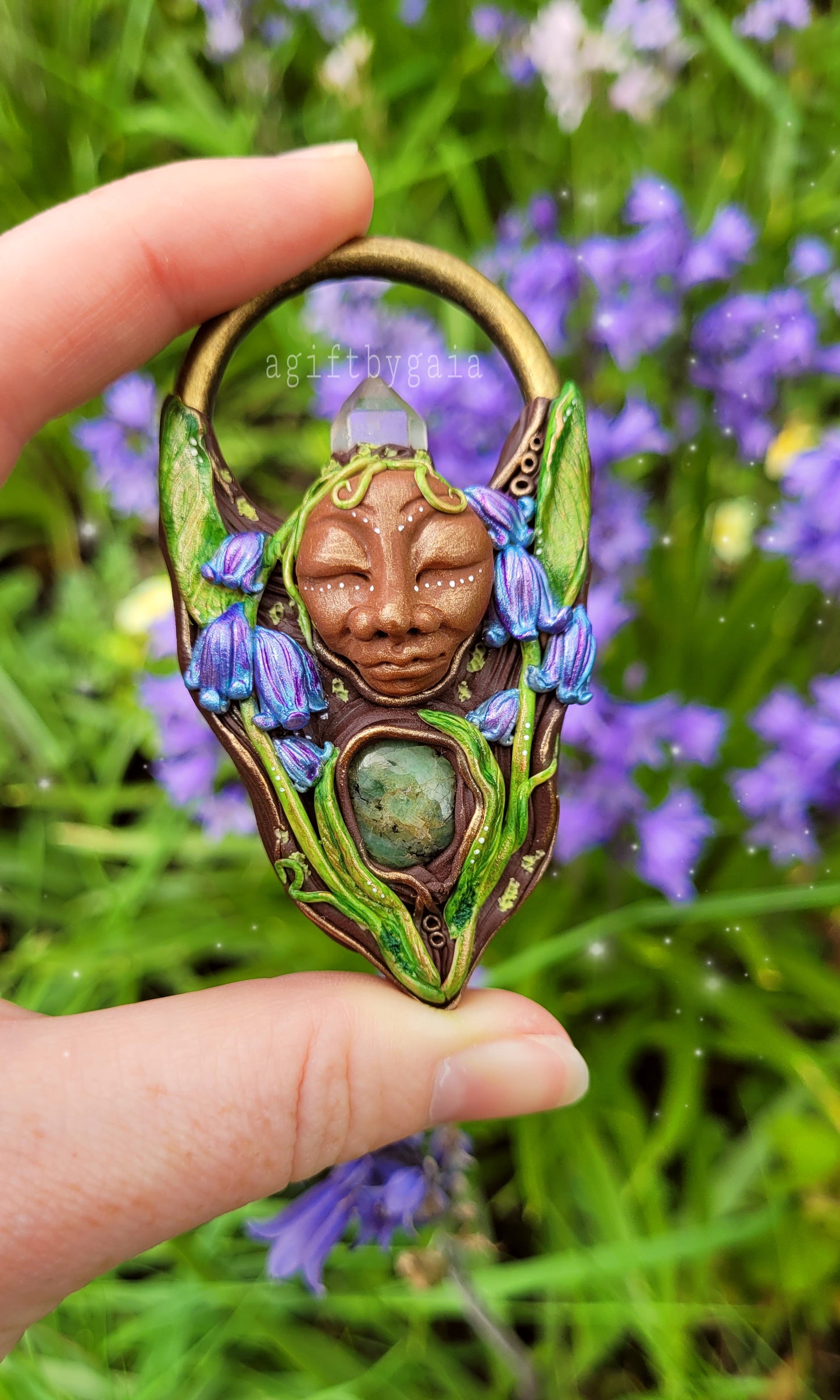 Spirit of Bluebell Talisman ~ Emerald & Clear Quartz