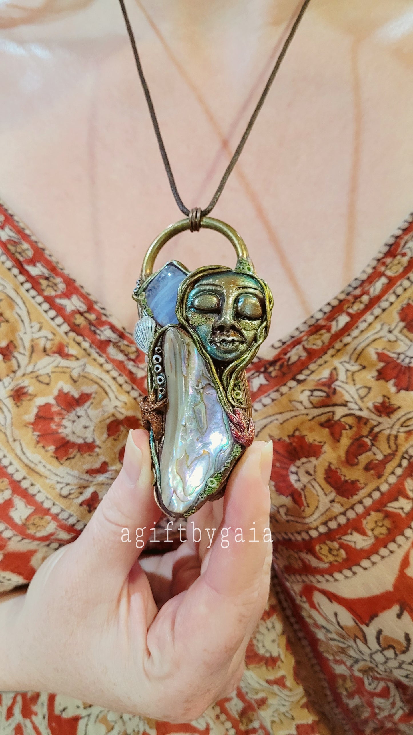Ocean Goddess Talisman ~ Blue Lace Agate & Abalone Shell