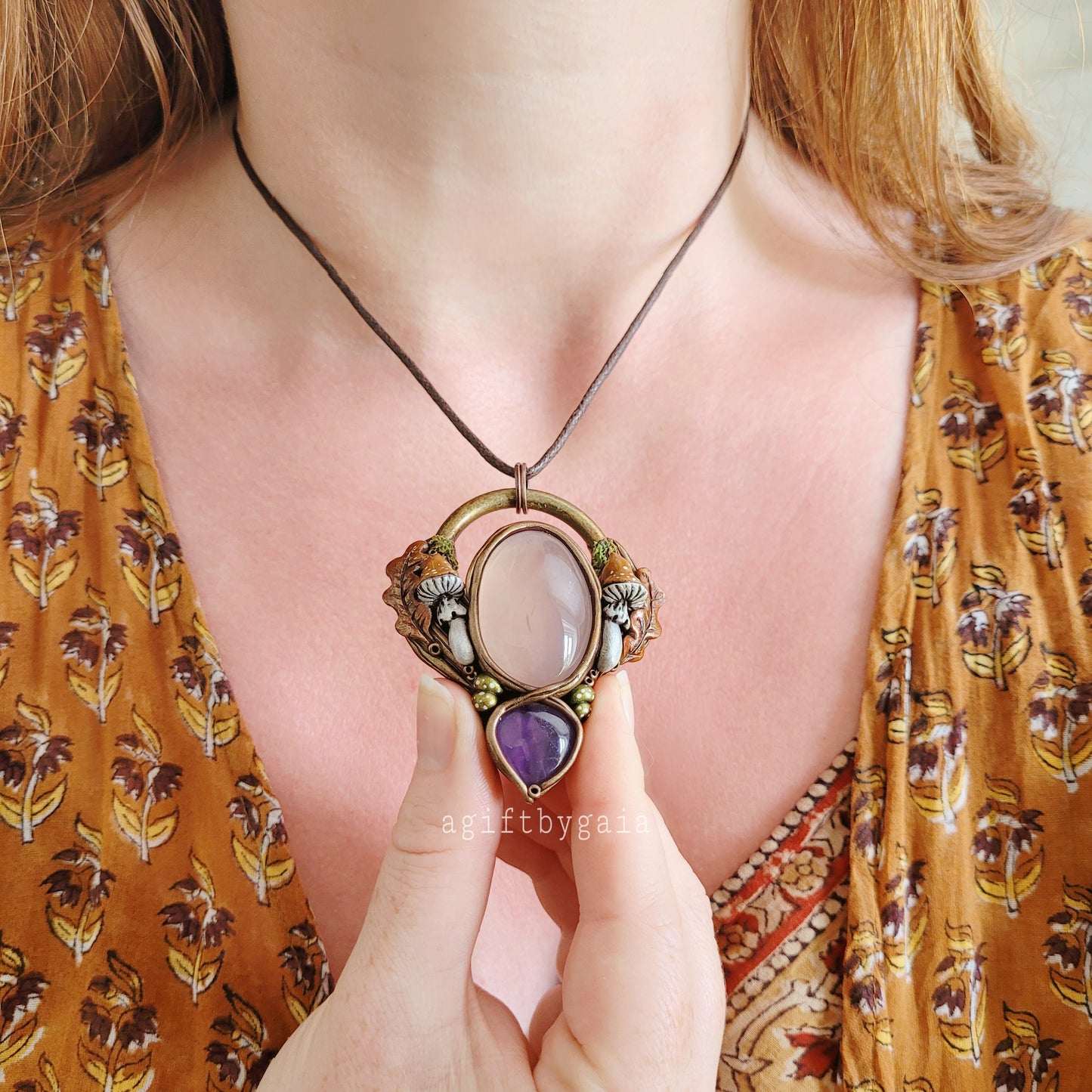 Woodland Fungi Talisman ~ Rose Quartz & Amethyst