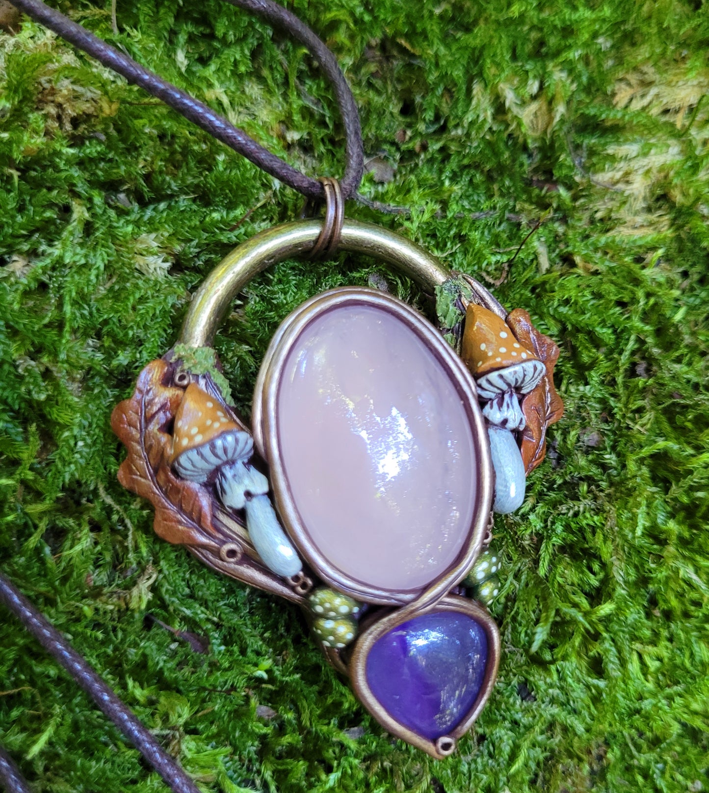 Woodland Fungi Talisman ~ Rose Quartz & Amethyst