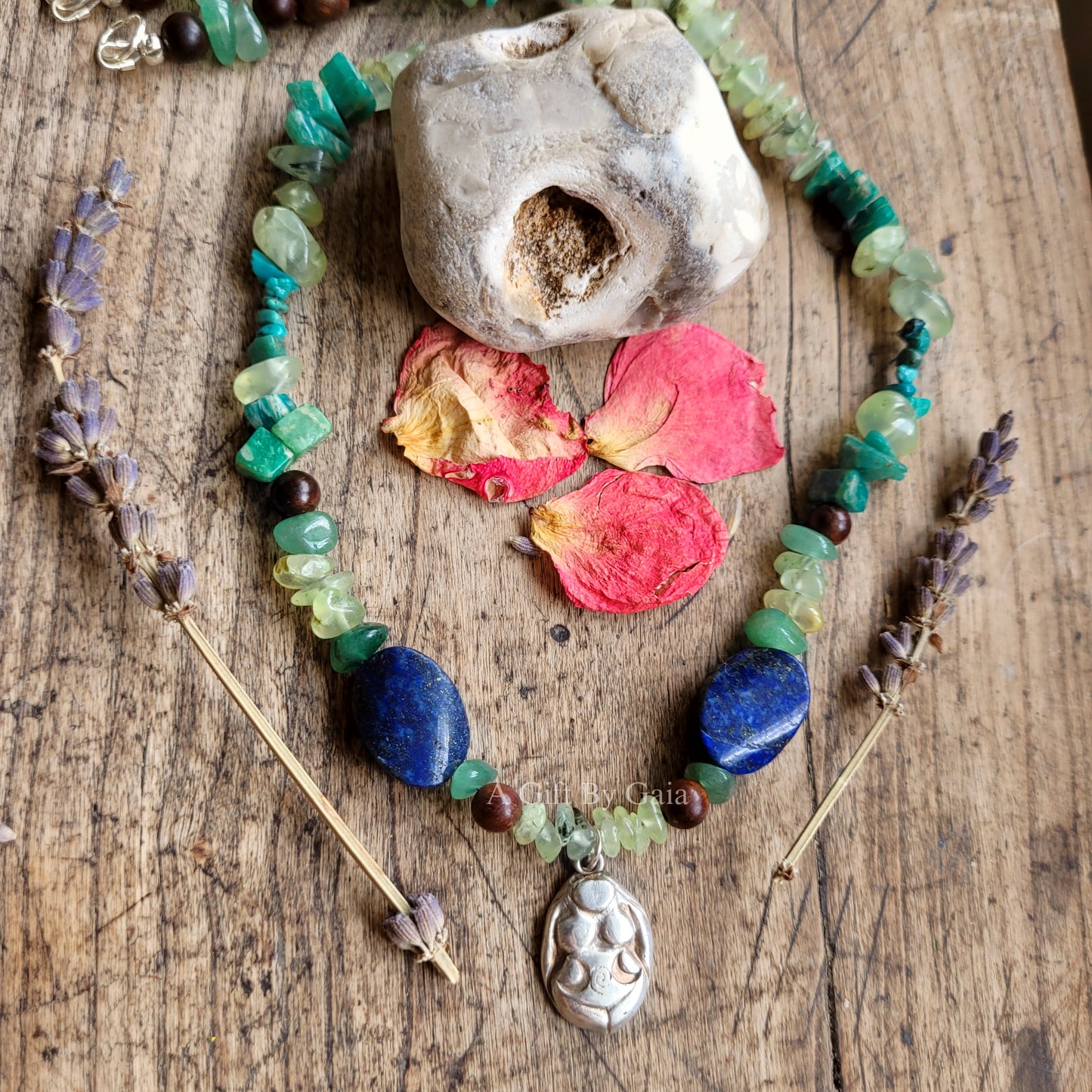 Spiral Moon Goddess Talisman ~ Crystal beads