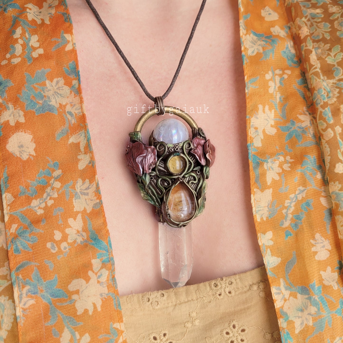 Sacred Sweetpea Talisman ~ Aura Rose Quartz, Citrine & Clear Quartz