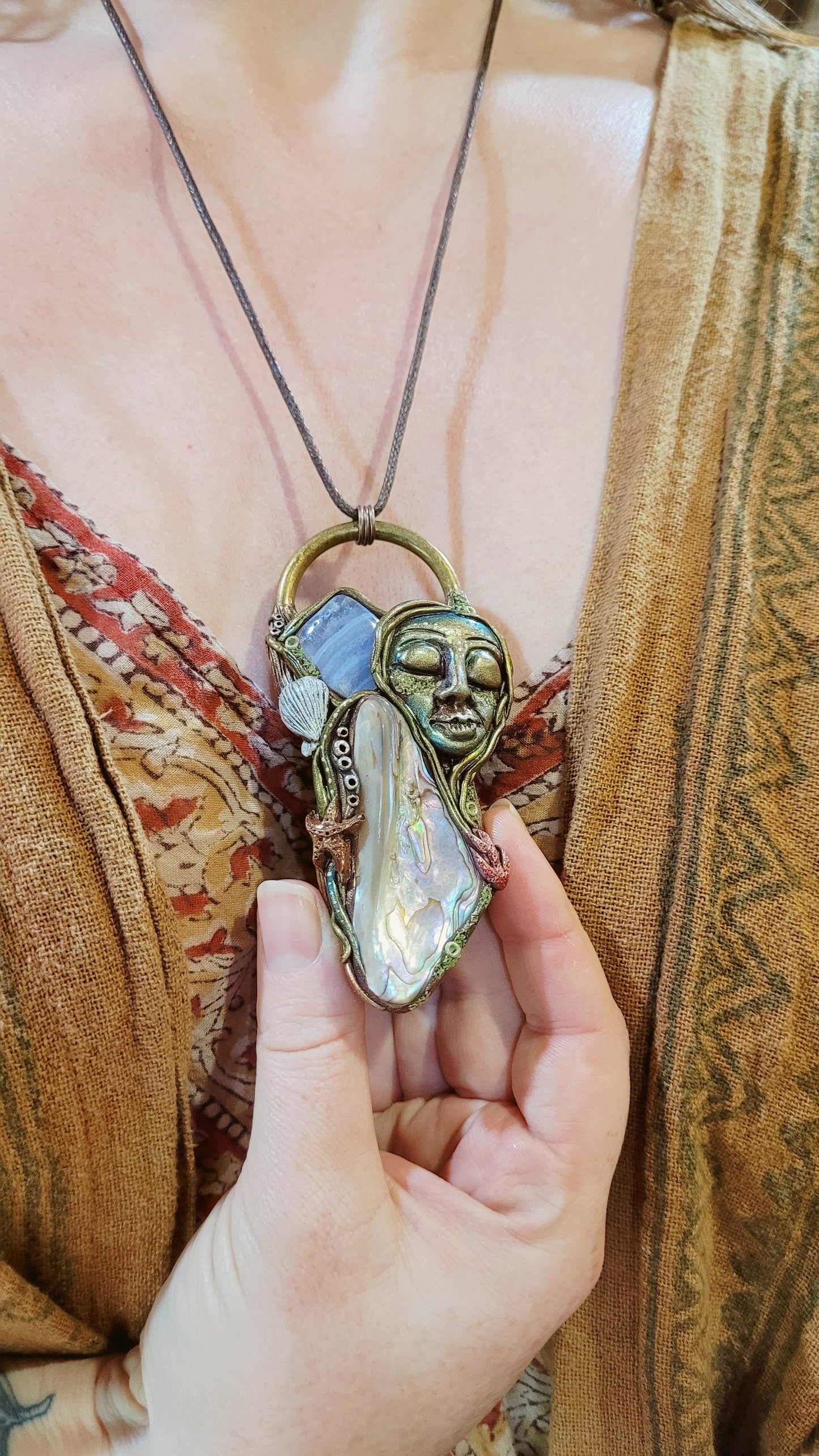 Ocean Goddess Talisman ~ Blue Lace Agate & Abalone Shell