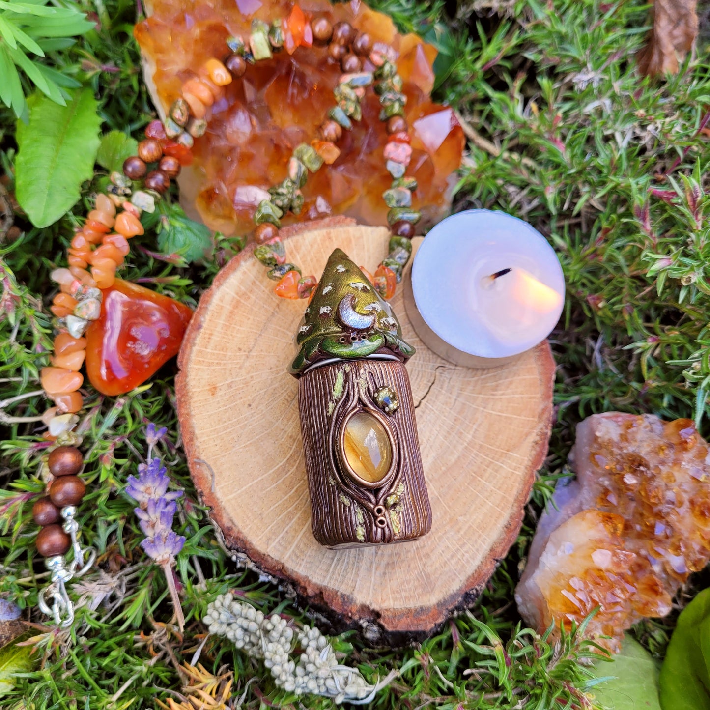 Keepsake Bottle Talisman ~ Citrine, Unakite, Carnelian, Red Aventurine & Sandalwood