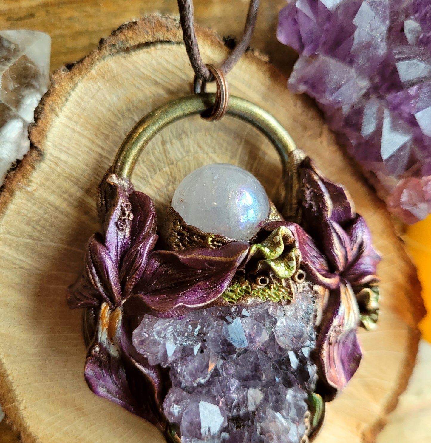 Wild Iris Talisman ~ Druzy Amethyst & Aura Rose Quartz