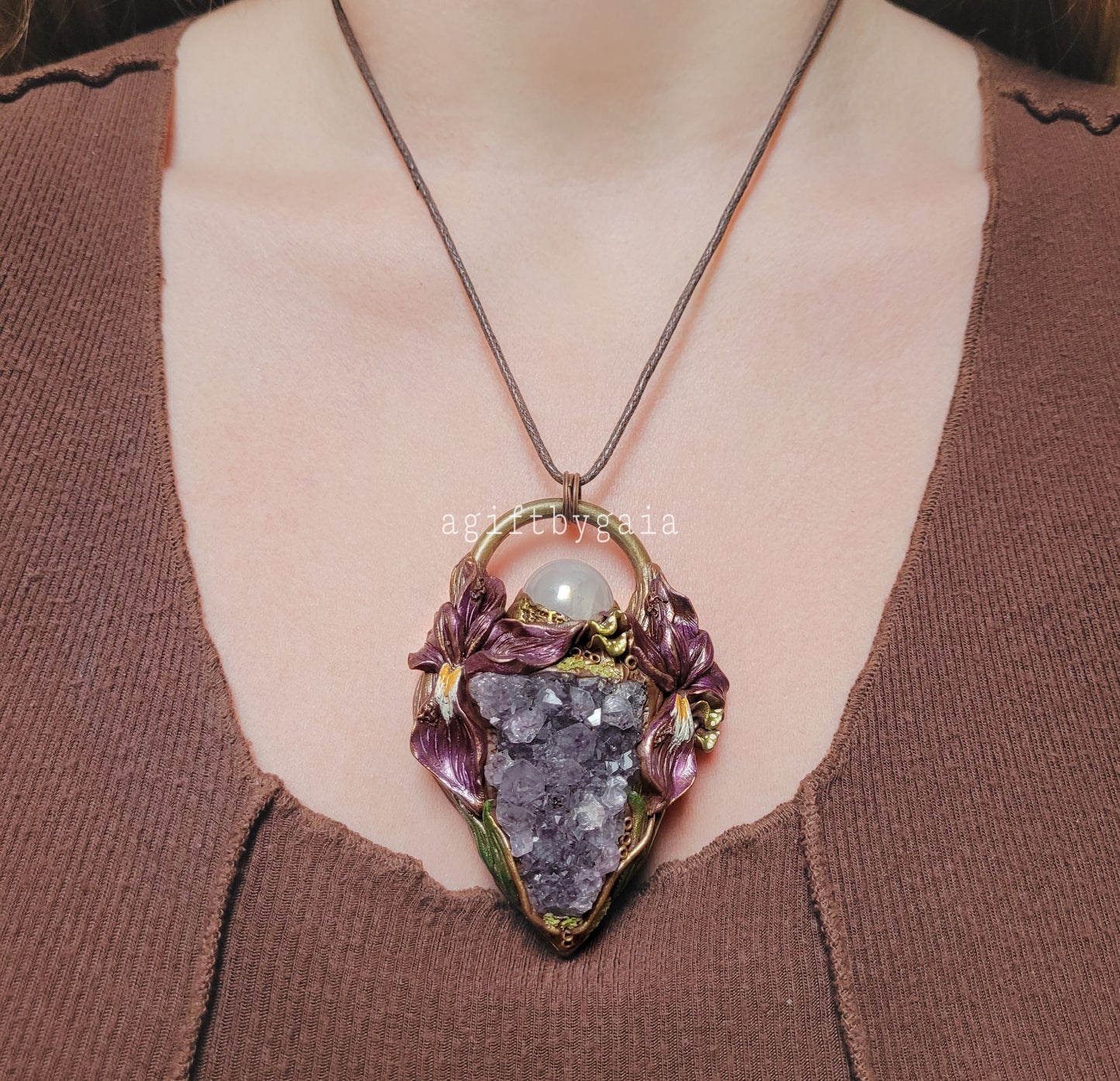 Wild Iris Talisman ~ Druzy Amethyst & Aura Rose Quartz