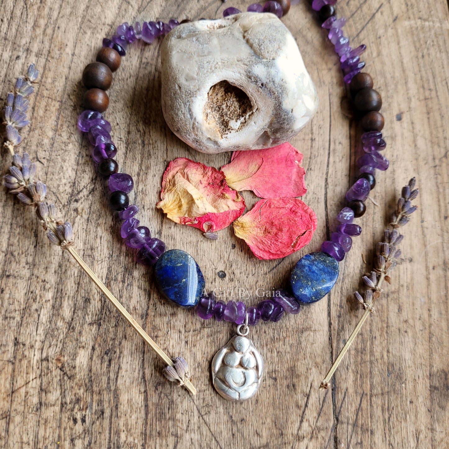Moon Goddess Talisman Fine Silver ~ Crystal beads