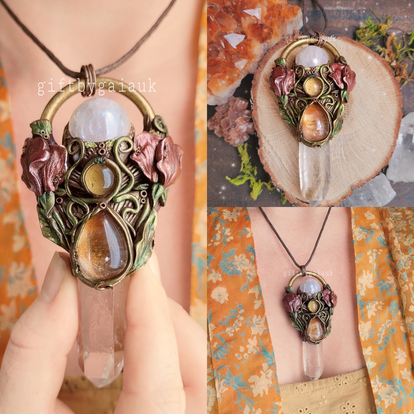 Sacred Sweetpea Talisman ~ Aura Rose Quartz, Citrine & Clear Quartz