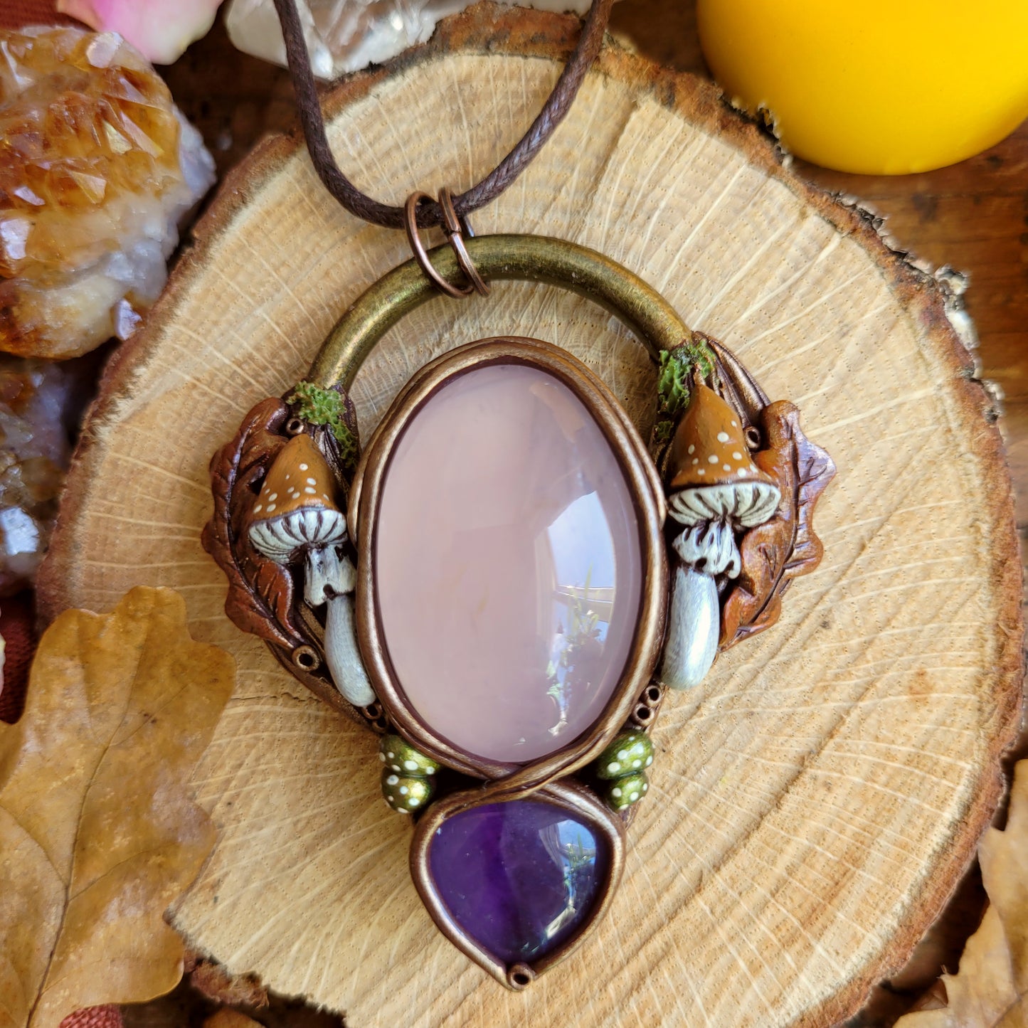 Woodland Fungi Talisman ~ Rose Quartz & Amethyst