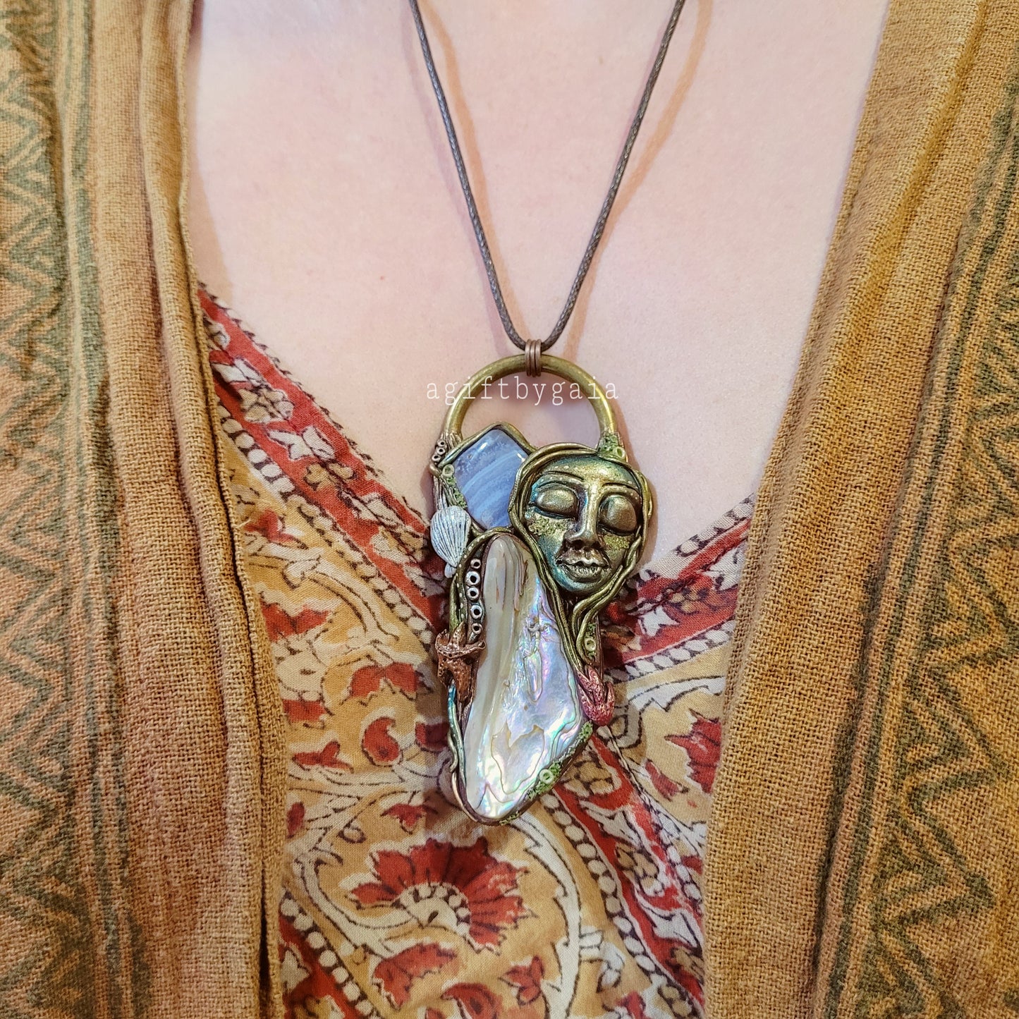 Ocean Goddess Talisman ~ Blue Lace Agate & Abalone Shell