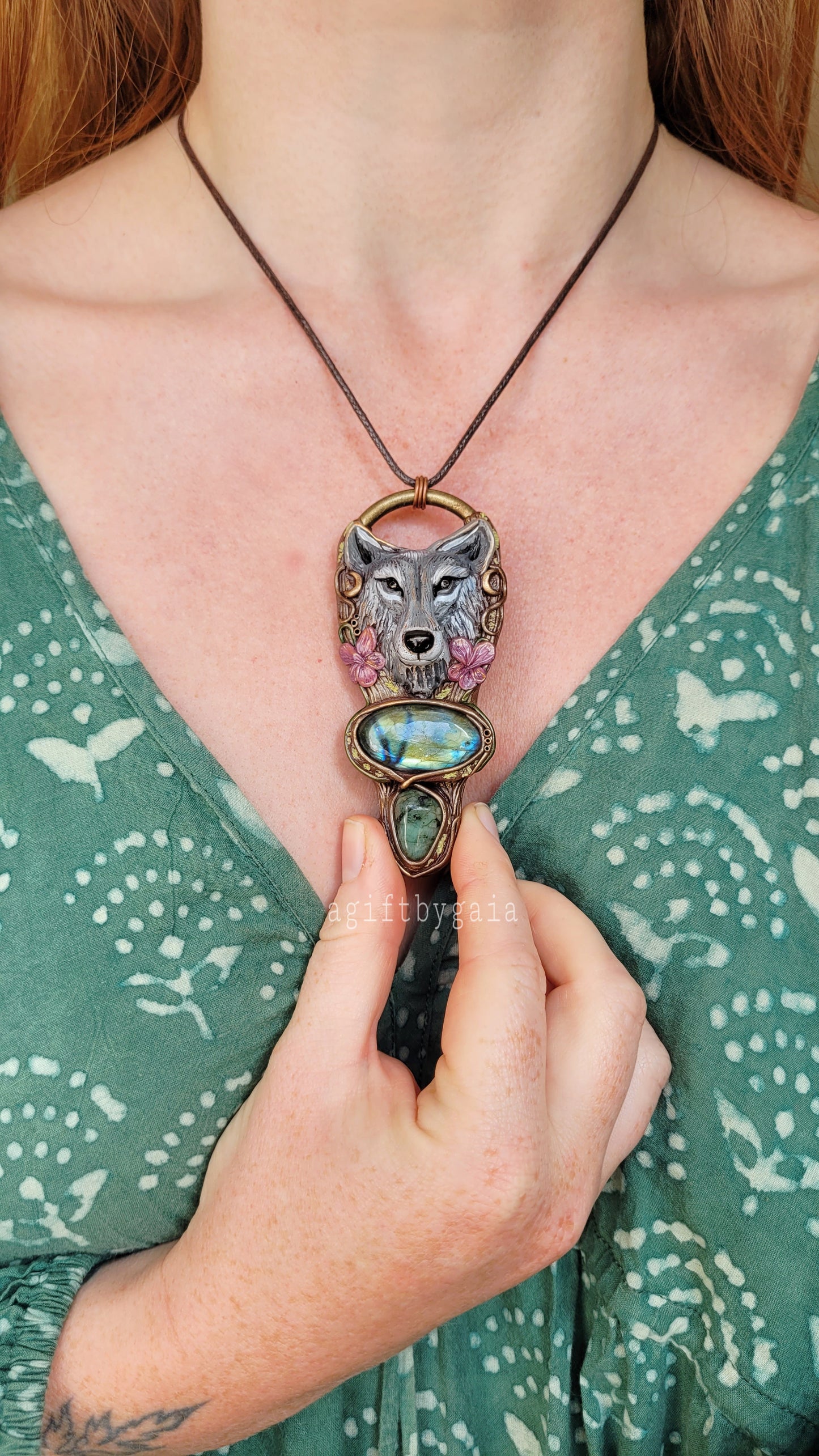 Brave Wolf & Dog Violet Talisman ~ Emerald & Labradorite