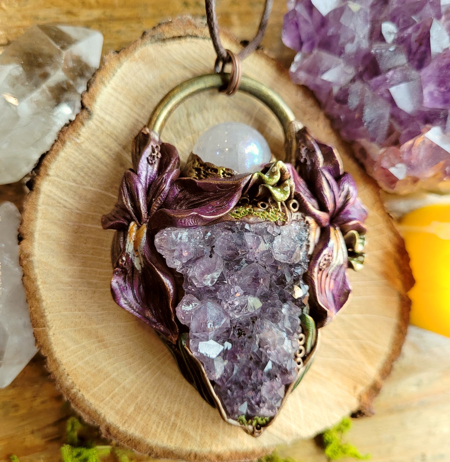 Wild Iris Talisman ~ Druzy Amethyst & Aura Rose Quartz