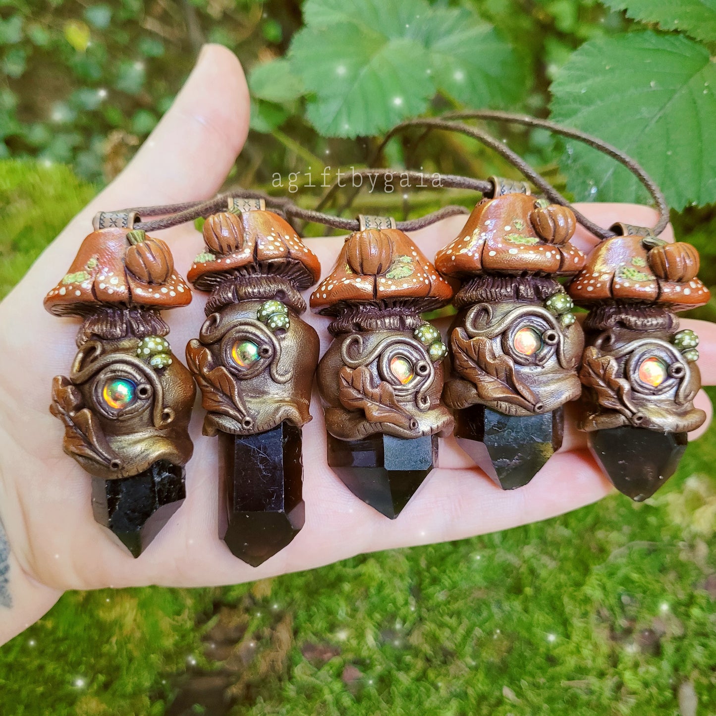 Pumpkin & Oak Autumn Crystal Mushroom Talismans ~ Smokey Quartz (Limited Edition)