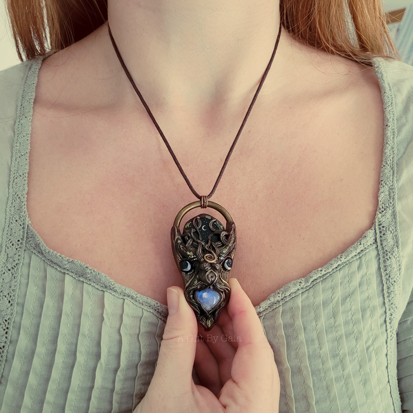 Moonlit Tree Goddess Talisman ~ Rainbow Moonstone