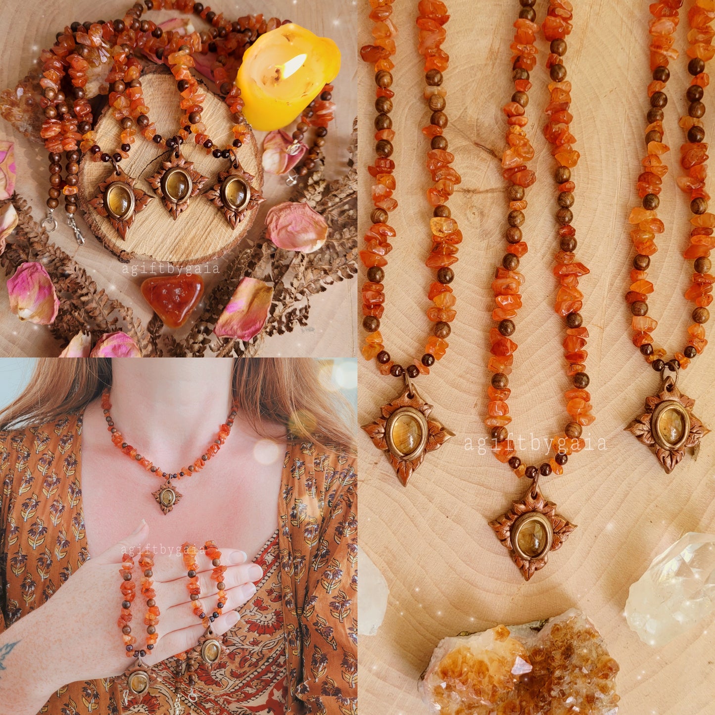 Autumn Maple Leaf Talisman ~ Citrine, Garnet, Carnelian & Sandalwood