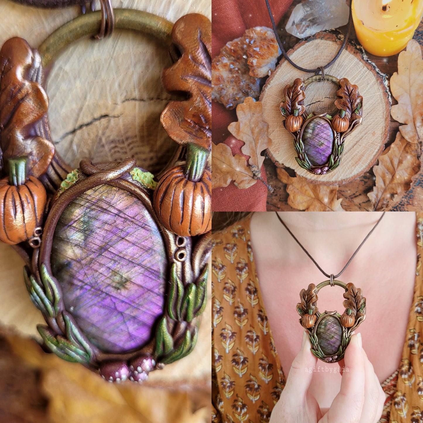Oak Leaf & Pumpkin Talisman ~ Purple Labradorite