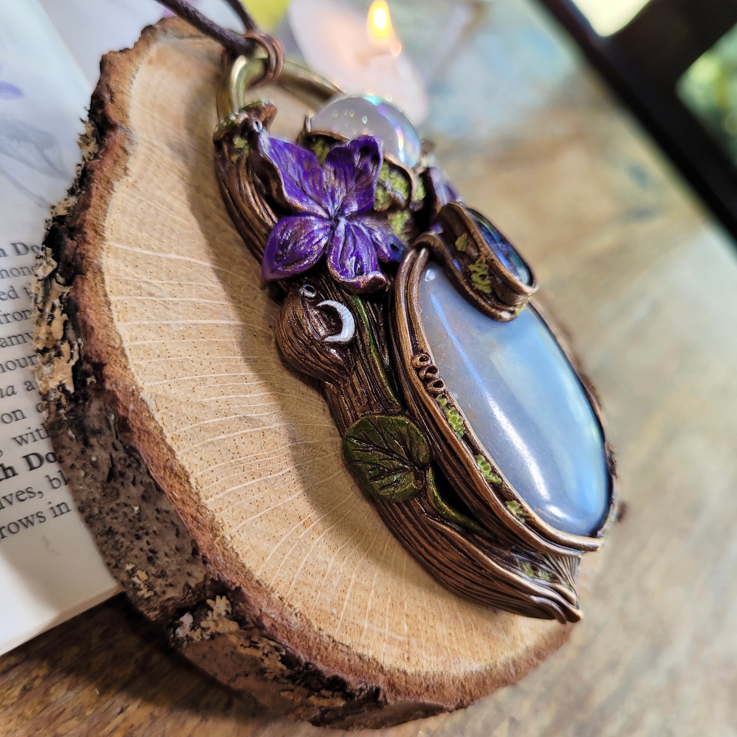 Wild Violets Talisman ~ Angelite, Aura Rose Quartz & Rainbow Moonstone
