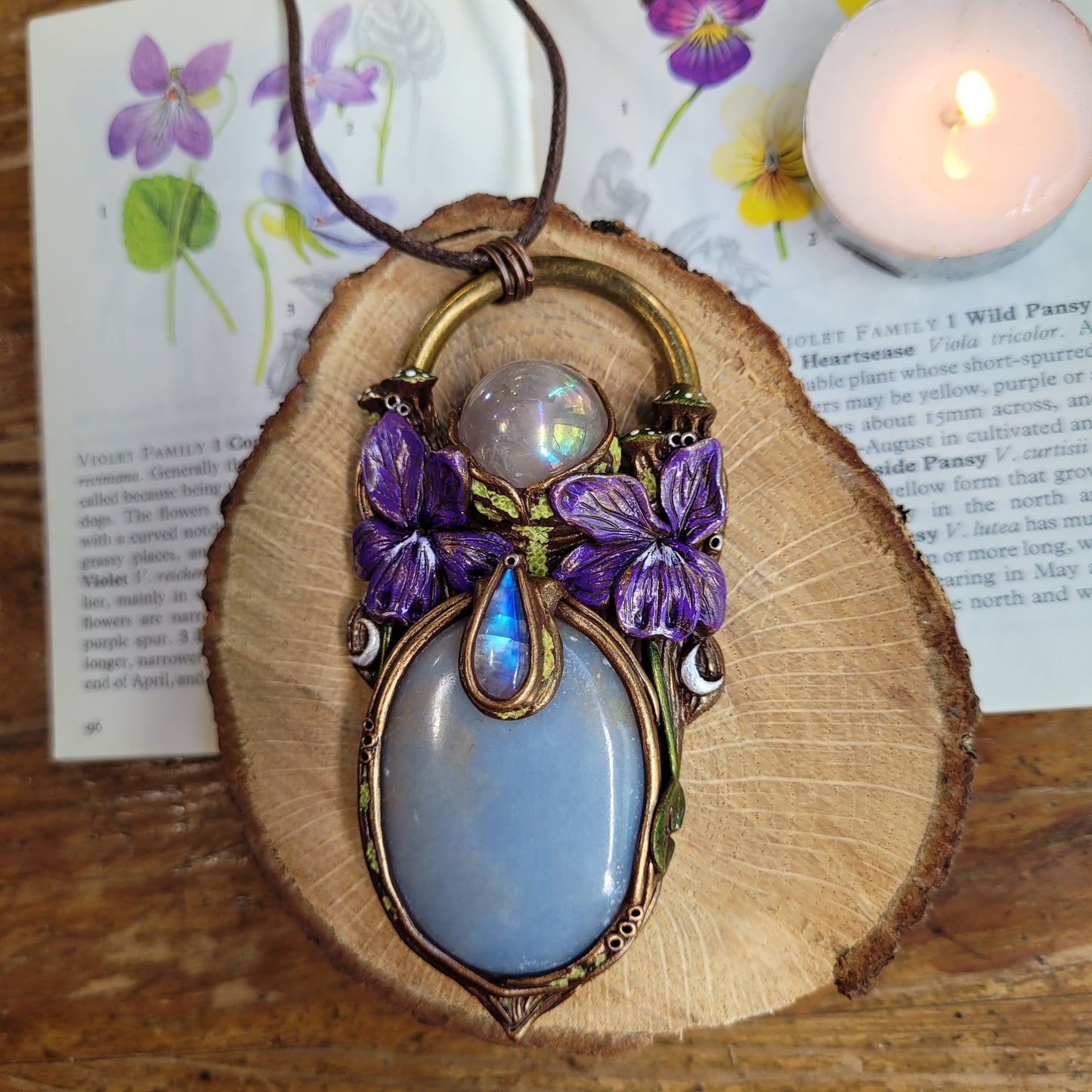 Wild Violets Talisman ~ Angelite, Aura Rose Quartz & Rainbow Moonstone