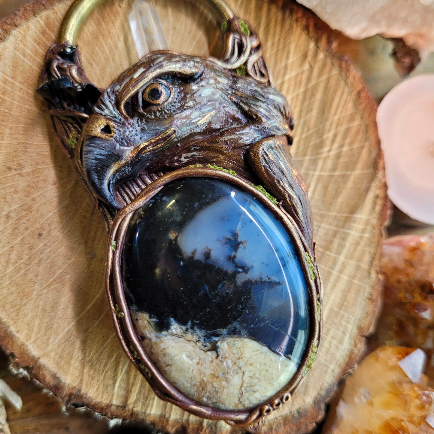 Fearless Hawk Talisman ~ Merlinite & Clear Quartz