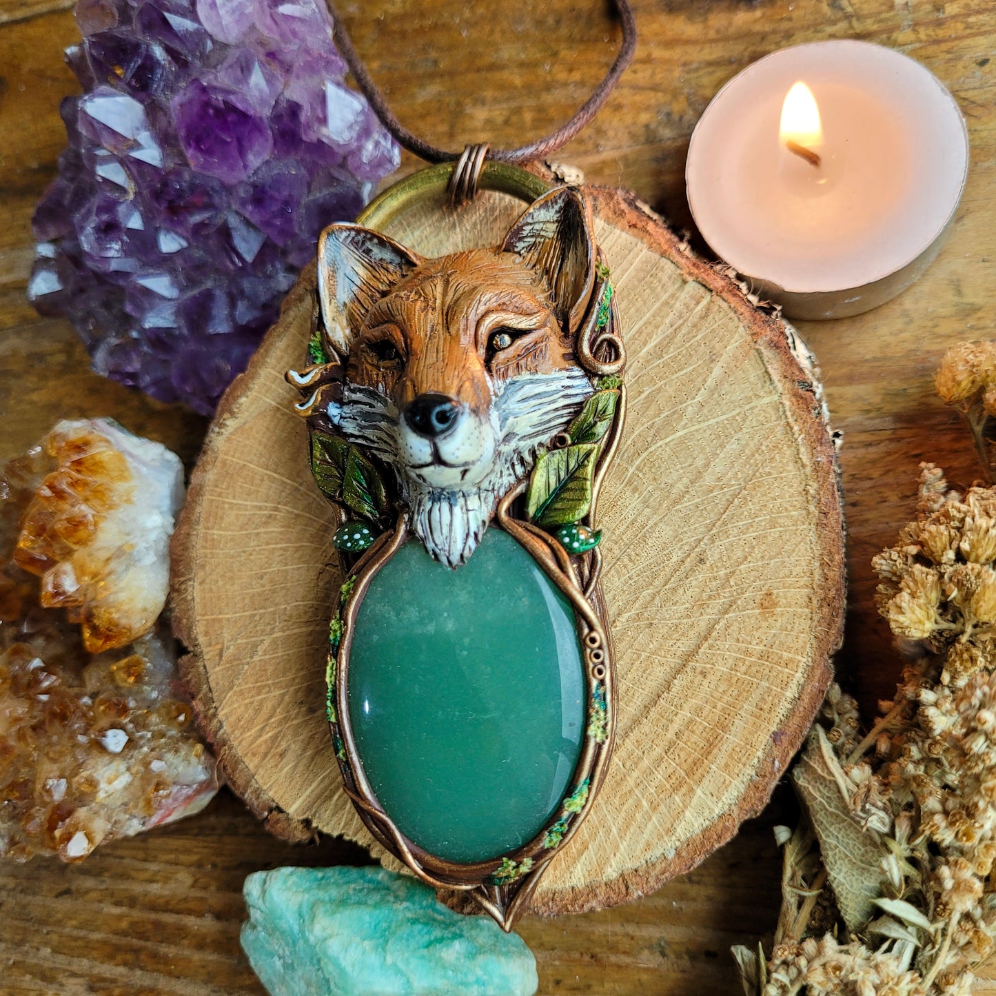 Fox in the Hedgerow ~ Green Aventurine