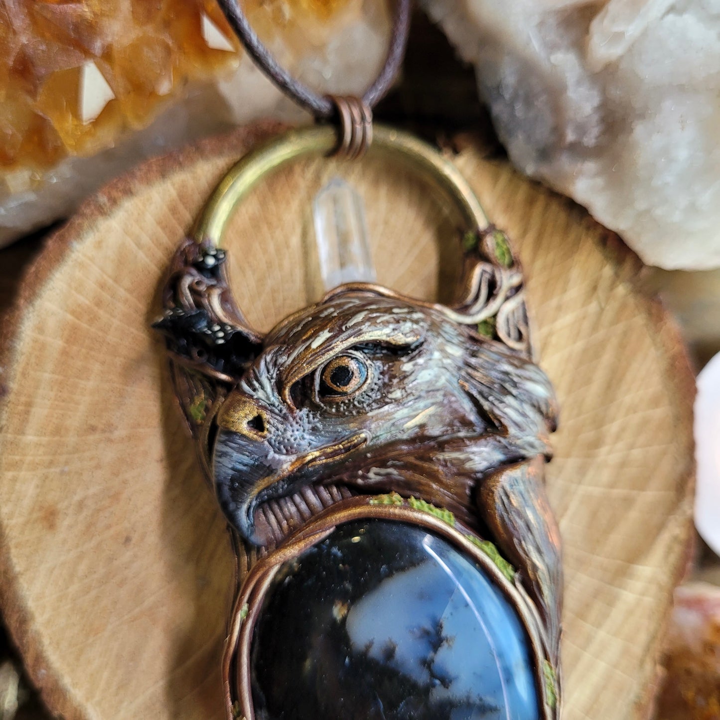 Fearless Hawk Talisman ~ Merlinite & Clear Quartz