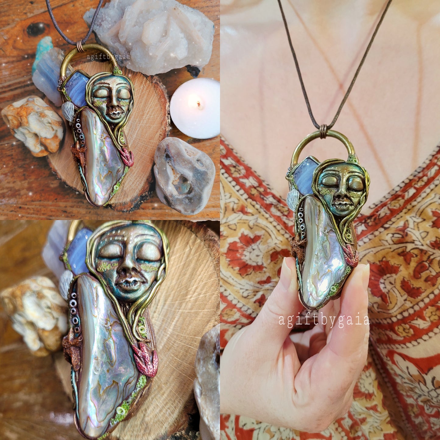 Ocean Goddess Talisman ~ Blue Lace Agate & Abalone Shell