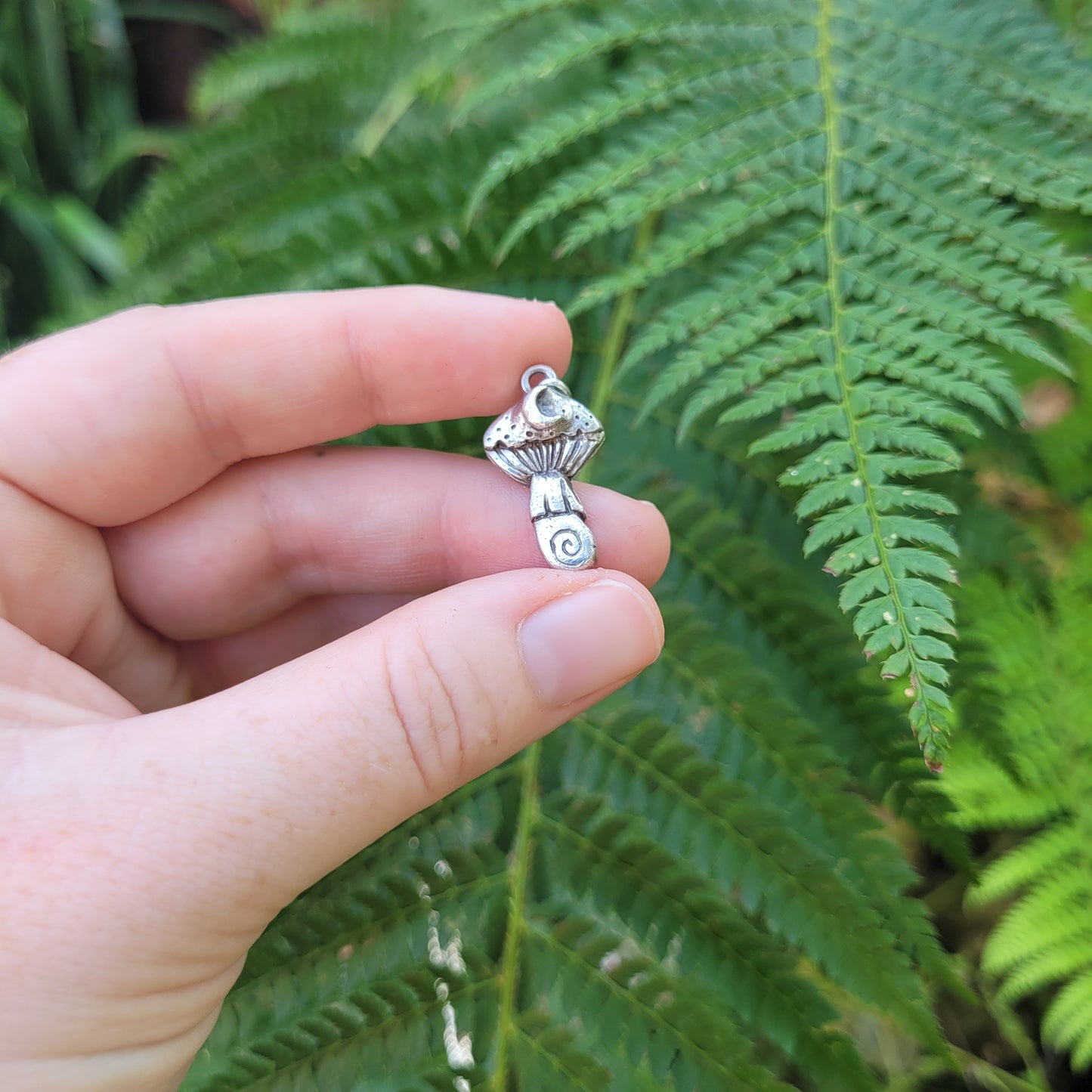 Spiral Moon Mushroom Talisman ~ Fine recycled Silver