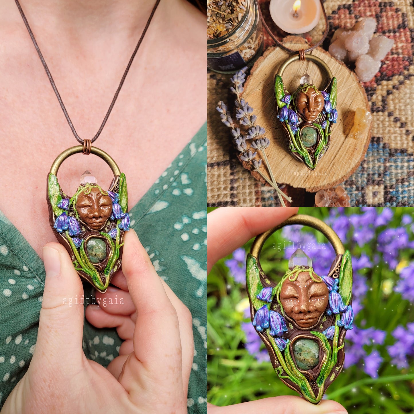 Spirit of Bluebell Talisman ~ Emerald & Clear Quartz