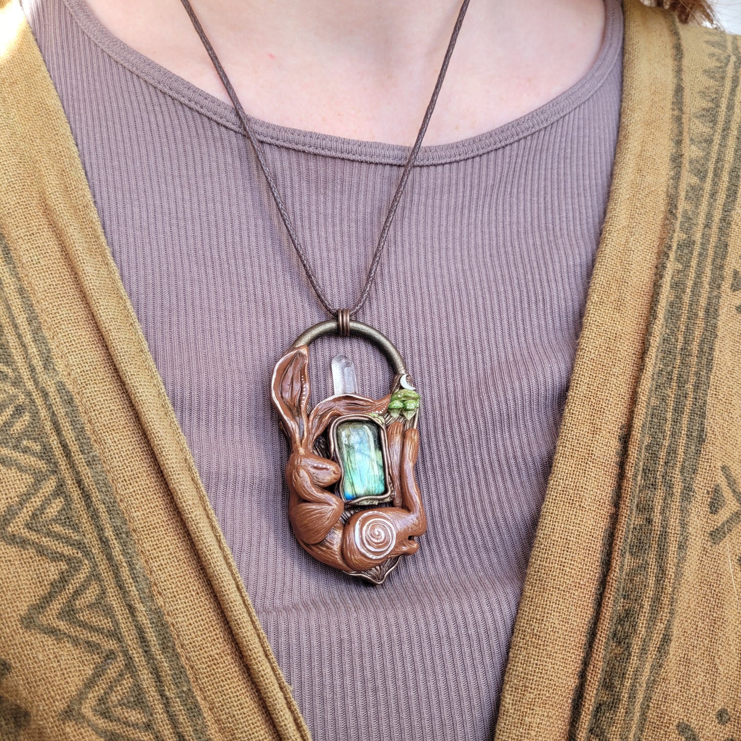 Sleeping Lunar Hare Fungi Talisman ~ Labradorite