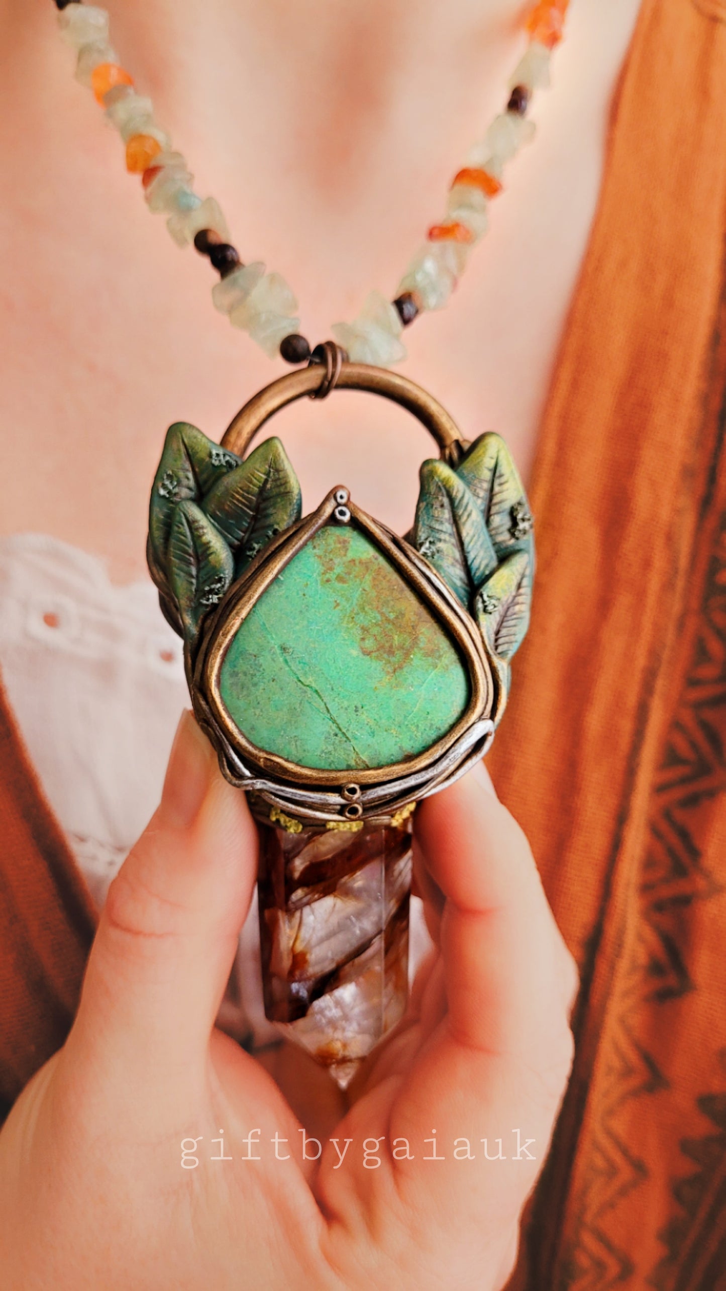 Sacred Sage Healing Talisman ~ Arizona Turquoise, Fire Quartz, Garnet, Sandalwood, Carnelian & Green Aventurine