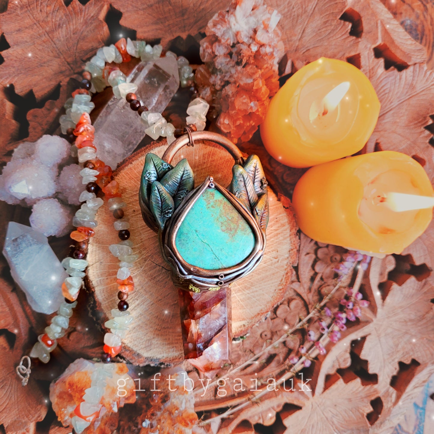 Sacred Sage Healing Talisman ~ Arizona Turquoise, Fire Quartz, Garnet, Sandalwood, Carnelian & Green Aventurine