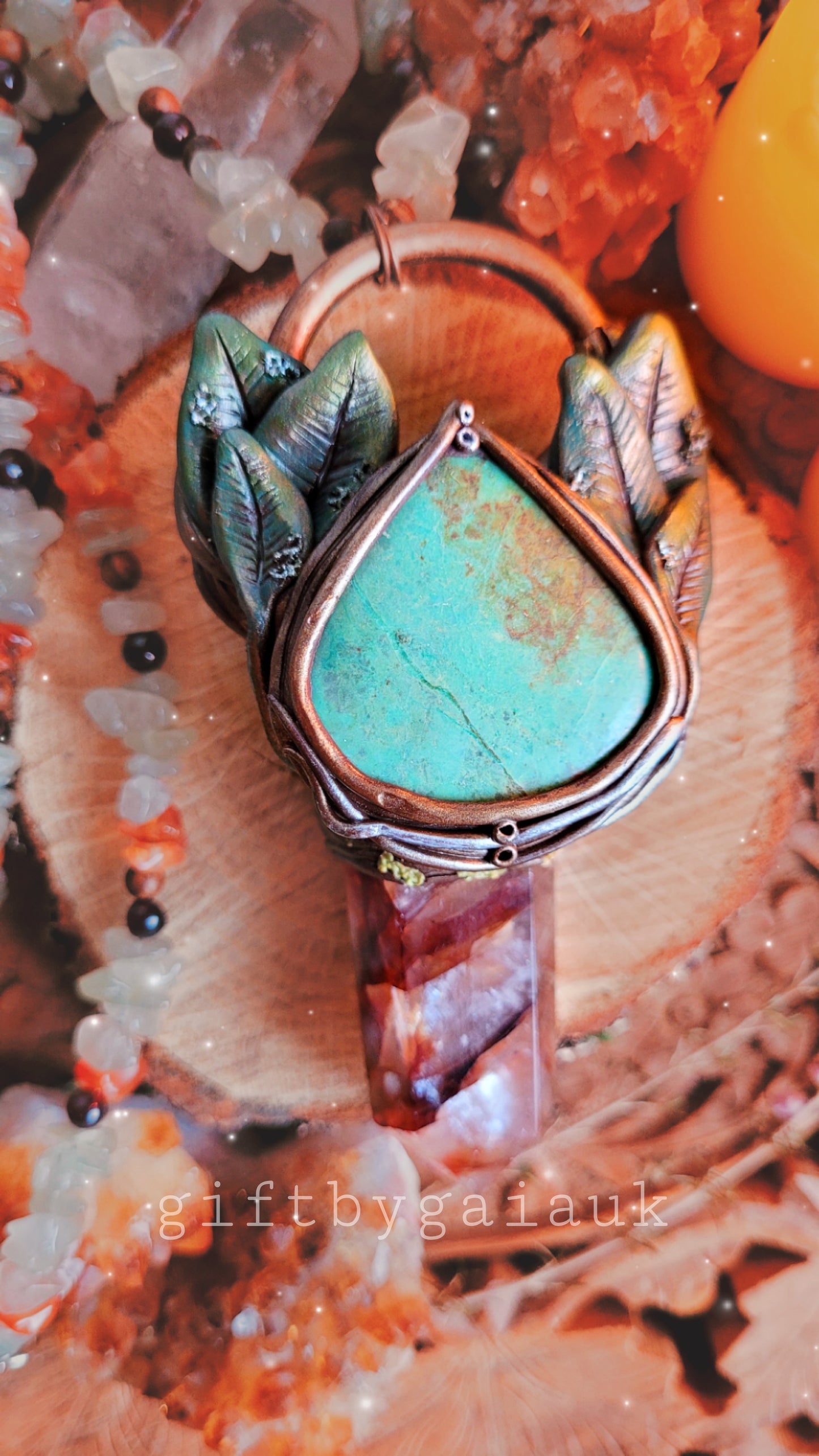 Sacred Sage Healing Talisman ~ Arizona Turquoise, Fire Quartz, Garnet, Sandalwood, Carnelian & Green Aventurine