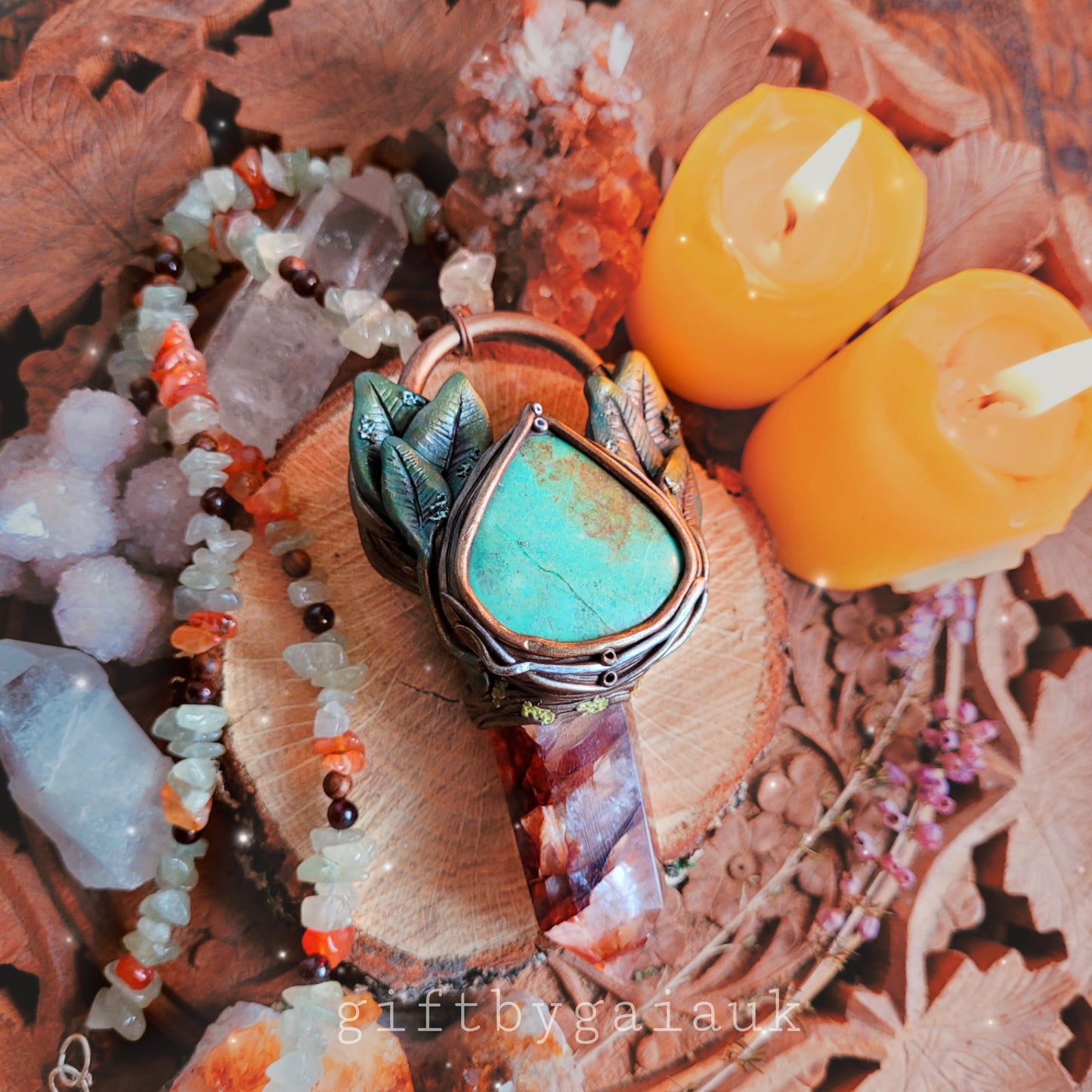 Sacred Sage Healing Talisman ~ Arizona Turquoise, Fire Quartz, Garnet, Sandalwood, Carnelian & Green Aventurine