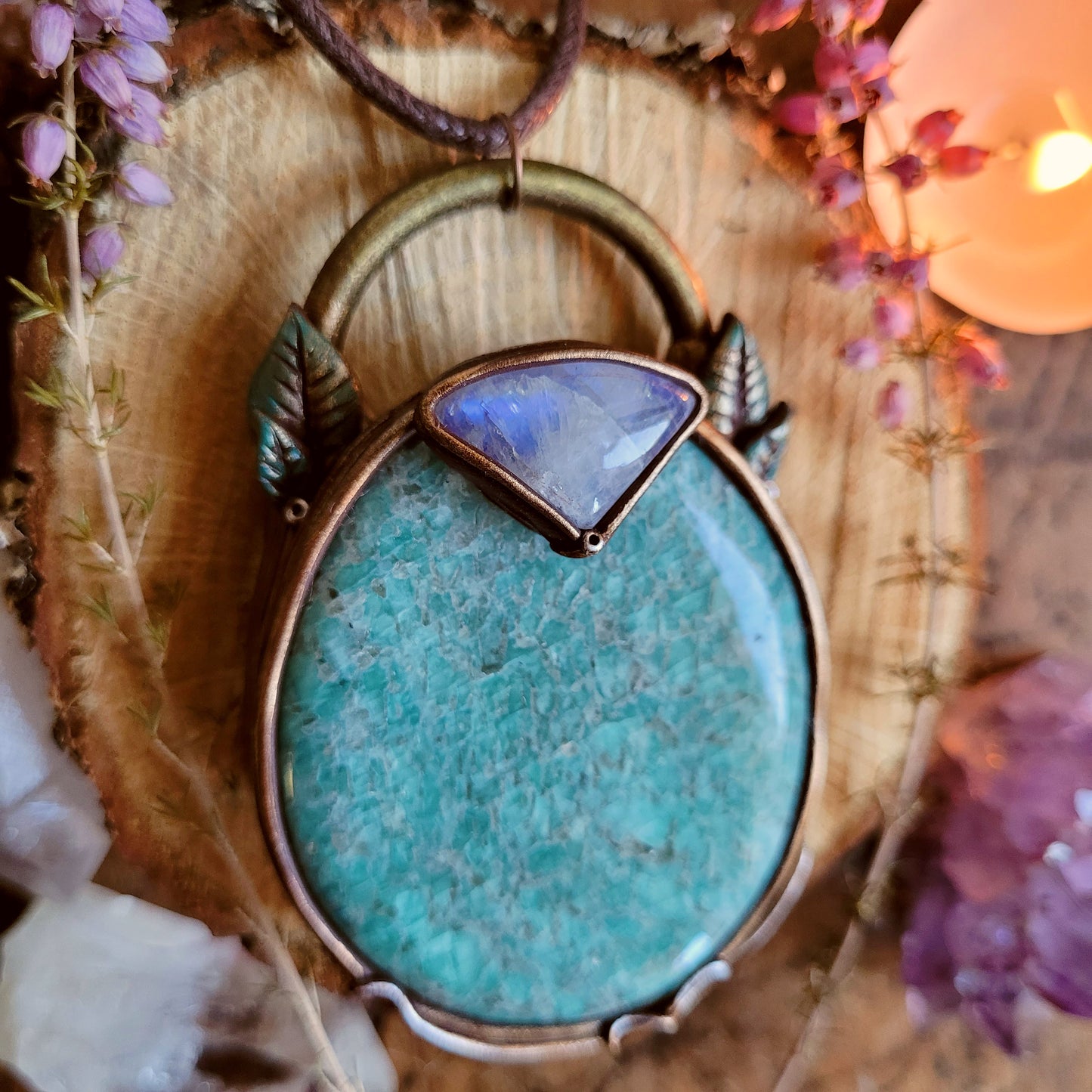 Sacred Soothing talisman ~ Amazonite & Rainbow Moonstone