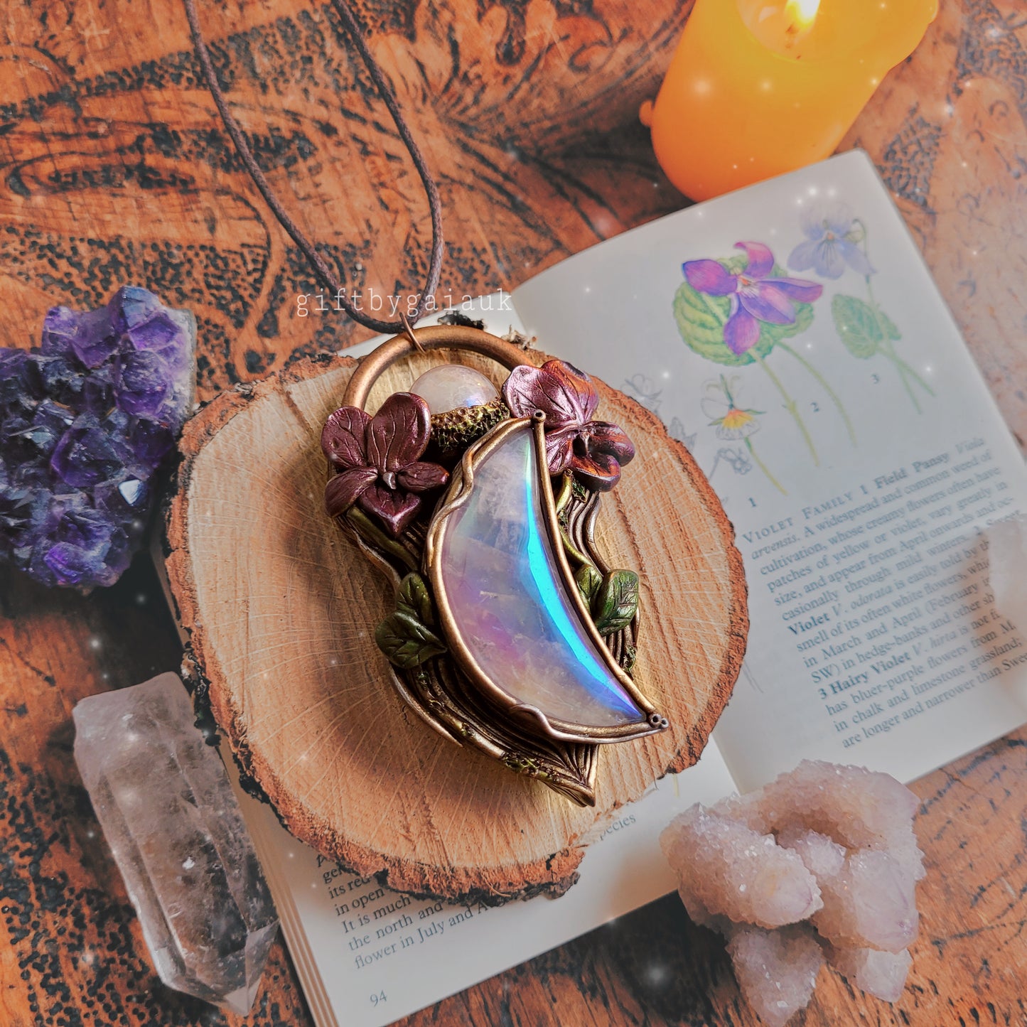 Wild Violets Talisman ~ Rose Aura Quartz